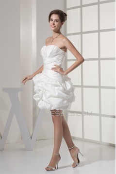 Sweetheart Ball Gown Satin Taffeta Short Beaded Reception Wedding Dresses 2031513