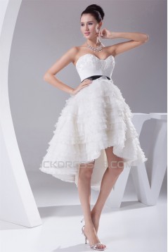 A-Line Sweetheart Ruffled Organza Short Reception Wedding Dresses 2031514