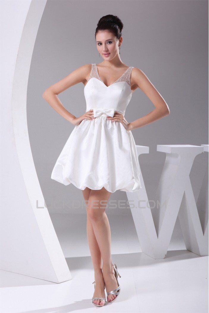 A-Line V-Neck Sleeveless Beaded Short Reception Wedding Dresses 2031516