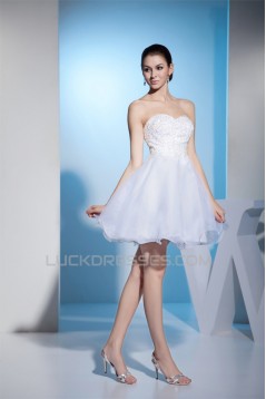 Wonderful Satin Organza A-Line Sleeveless Sweetheart Short Wedding Dresses 2031518