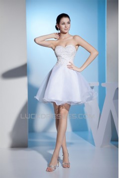 Wonderful Satin Organza A-Line Sleeveless Sweetheart Short Wedding Dresses 2031518