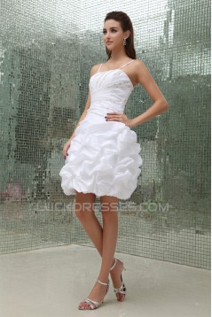 Wonderful Satin Taffeta Princess Spaghetti Straps Beaded Short Wedding Dresses 2031519