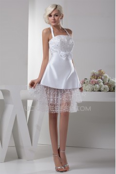 A-Line Halter Sleeveless Short Reception Wedding Dresses 2031520