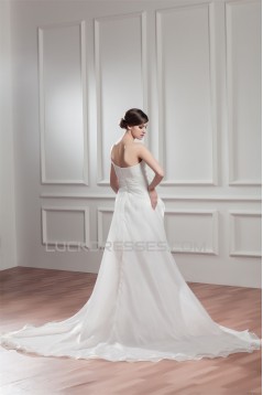 Great Sleeveless Satin Organza One-Shoulder A-Line High Low Wedding Dresses 2031525