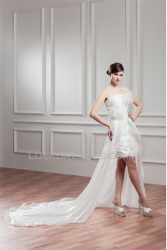 Great Sleeveless Satin Organza One-Shoulder A-Line High Low Wedding Dresses 2031525