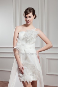 Great Sleeveless Satin Organza One-Shoulder A-Line High Low Wedding Dresses 2031525