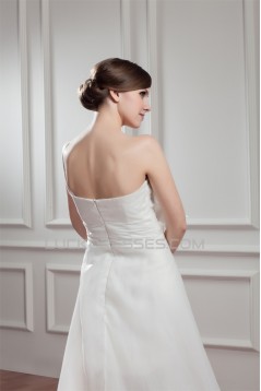 Great Sleeveless Satin Organza One-Shoulder A-Line High Low Wedding Dresses 2031525