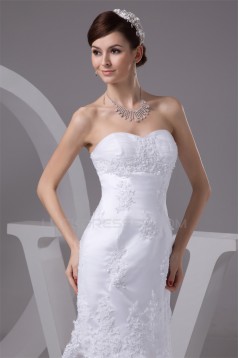 Satin Lace Fine Netting Sleeveless Sheath/Column Short Wedding Dresses 2031528