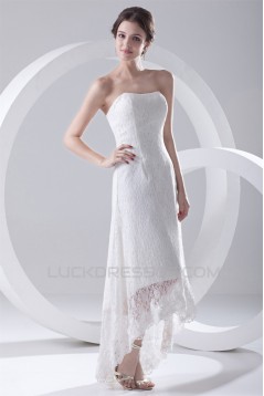 A-Line Soft Sweetheart Satin Lace Sleeveless High Low Wedding Dresses 2031536