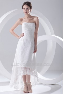 A-Line Soft Sweetheart Satin Lace Sleeveless High Low Wedding Dresses 2031536
