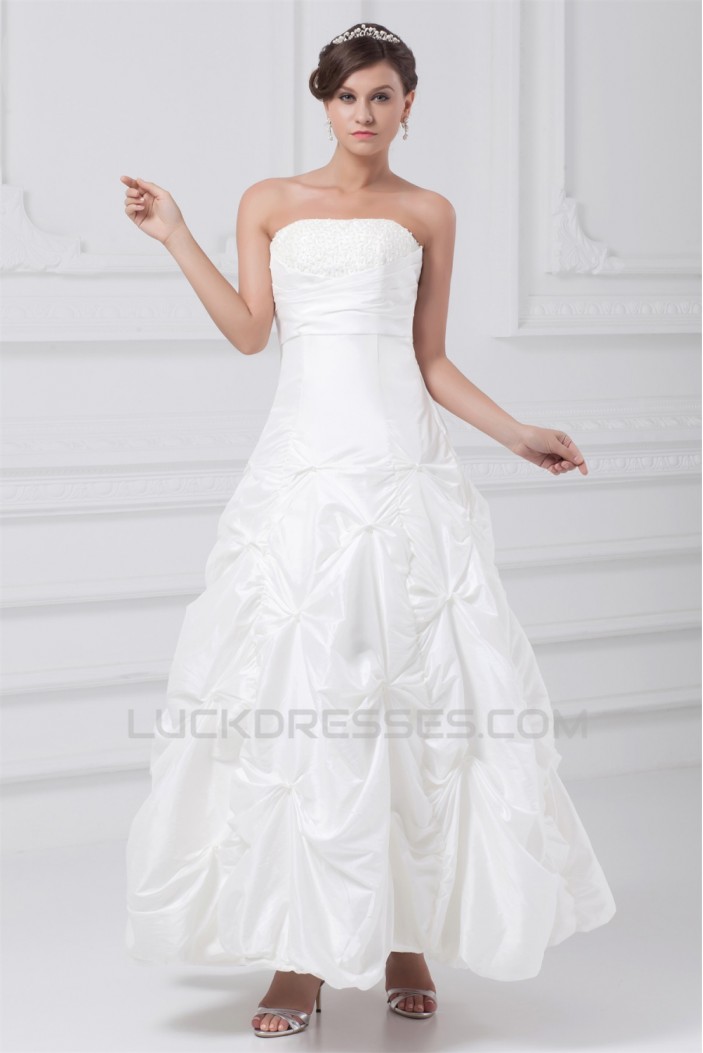A-Line Strapless Taffeta Sleeveless Beaded Wedding Dresses 2031543