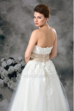 A-Line Sleeveless Strapless Ankle-Length Lace Wedding Dresses 2031547