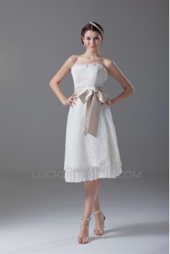 A-Line Strapless Satin Lace Sleeveless Short Wedding Dresses 2031549