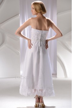Wonderful Strapless Satin Lace A-Line Ankle-Length Wedding Dresses 2031552