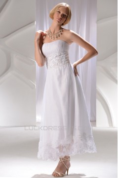 Wonderful Strapless Satin Lace A-Line Ankle-Length Wedding Dresses 2031552