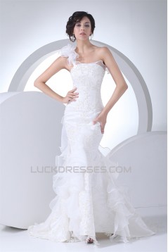 Mermaid/Trumpet Sleeveless One-Shoulder Beaded Lace Wedding Dresses 2030161