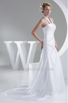 A-Line Halter Sleeveless Satin Lace Sweet Wedding Dresses 2030171
