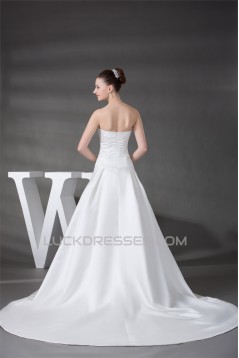 A-Line Sleeveless Strapless Satin Beaded Wedding Dresses 2030178