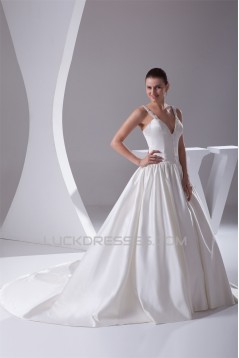 Hot Sale Sleeveless Satin Ball Gown V-Neck Beaded Wedding Dresses 2030179