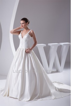 Hot Sale Sleeveless Satin Ball Gown V-Neck Beaded Wedding Dresses 2030179