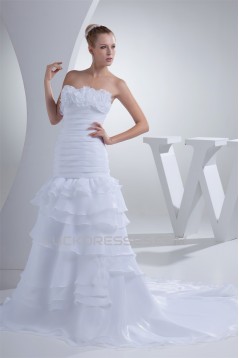 A-Line Chapel Train Strapless Wedding Dresses 2030181