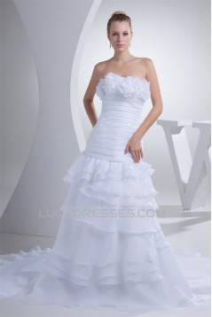 A-Line Chapel Train Strapless Wedding Dresses 2030181