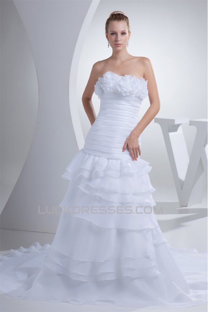 A-Line Chapel Train Strapless Wedding Dresses 2030181