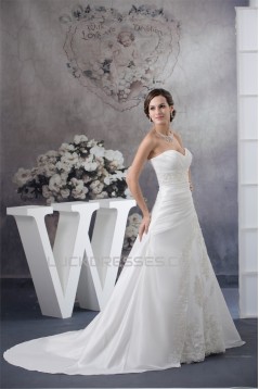 A-Line Sleeveless Sweetheart Lace Taffeta Wedding Dresses 2030188
