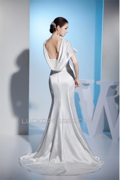 Trumpet/Mermaid Silk like Satin V-Neck Sweet Wedding Dresses 2030196