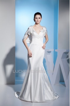 Trumpet/Mermaid Silk like Satin V-Neck Sweet Wedding Dresses 2030196