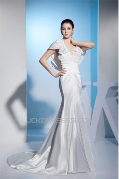 Trumpet/Mermaid Silk like Satin V-Neck Sweet Wedding Dresses 2030196