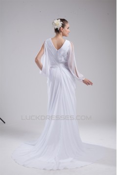 Sheath/Column Long Sleeve Chiffon V-Neck Wedding Dresses 2030199