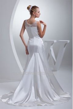 Mermaid/Trumpet Silk like Satin Fine Netting Beaded Wedding Dresses 2030206