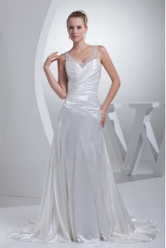 Mermaid/Trumpet Silk like Satin Fine Netting Beaded Wedding Dresses 2030206