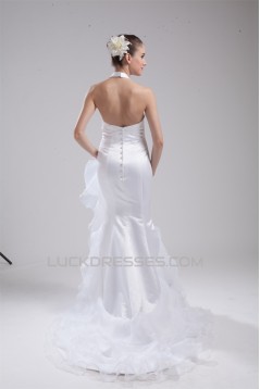 Mermaid/Trumpet Sleeveless Halter Satin Organza Wedding Dresses 2030207