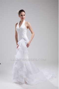 Mermaid/Trumpet Sleeveless Halter Satin Organza Wedding Dresses 2030207