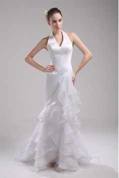 Mermaid/Trumpet Sleeveless Halter Satin Organza Wedding Dresses 2030207