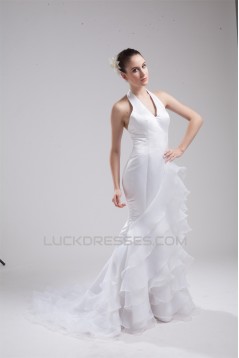 Mermaid/Trumpet Sleeveless Halter Satin Organza Wedding Dresses 2030207