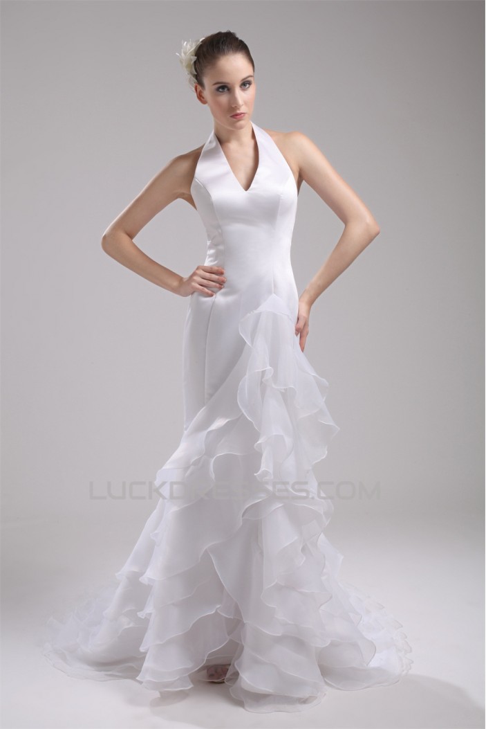 Mermaid/Trumpet Sleeveless Halter Satin Organza Wedding Dresses 2030207