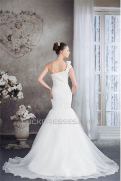 Mermaid/Trumpet Sleeveless Satin Organza One-Shoulder Wedding Dresses 2030208