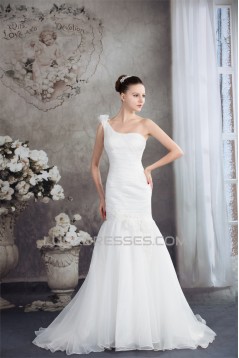 Mermaid/Trumpet Sleeveless Satin Organza One-Shoulder Wedding Dresses 2030208