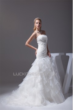Mermaid/Trumpet Sleeveless Strapless Satin Organza Wedding Dresses 2030210