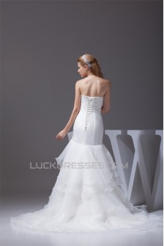 Mermaid/Trumpet Sleeveless Strapless Satin Organza Wedding Dresses 2030211
