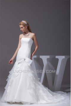 Mermaid/Trumpet Sleeveless Strapless Satin Organza Wedding Dresses 2030211