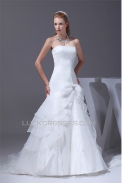Mermaid/Trumpet Sleeveless Strapless Satin Organza Wedding Dresses 2030211