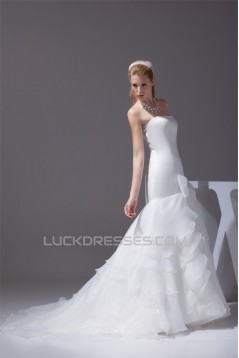 Mermaid/Trumpet Sleeveless Strapless Satin Organza Wedding Dresses 2030211