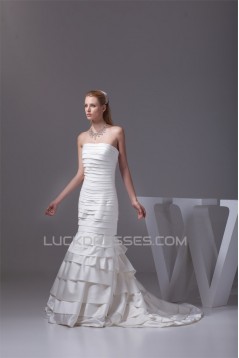 Mermaid/Trumpet Strapless Satin Sleeveless Wedding Dresses 2030213