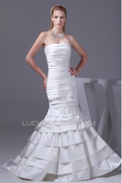 Mermaid/Trumpet Strapless Satin Sleeveless Wedding Dresses 2030213