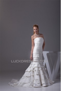 Mermaid/Trumpet Strapless Satin Sleeveless Wedding Dresses 2030213