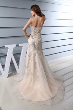Mermaid/Trumpet Strapless Sleeveless Beaded Sequins Satin Organza Wedding Dresses 2030215